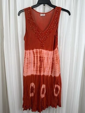 Rainbow Tie Dye Boho Dress Cover Up Rayon Beaded One Size